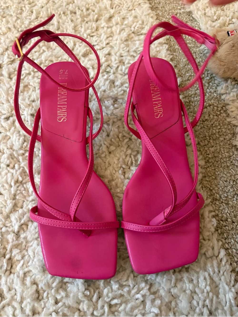 Dream Pairs Hot Pink Strappy Square-Toe Heels